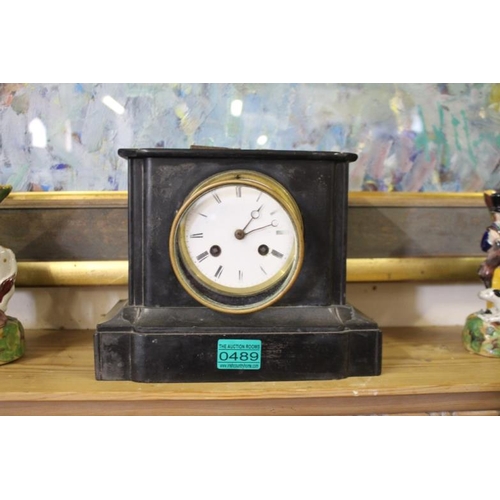 489 - Edwardian Slate Mantle Clock Set with Urn Garniture