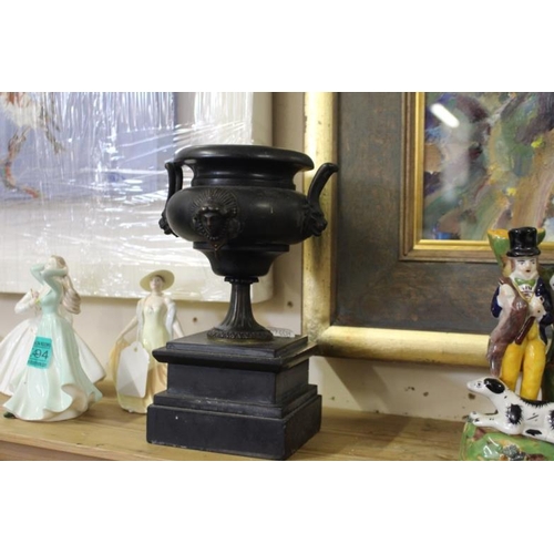 489 - Edwardian Slate Mantle Clock Set with Urn Garniture