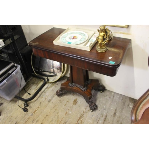 500 - Victorian Mahogany Tea Table on Carved Column with 4 carved Lion Claw Feet