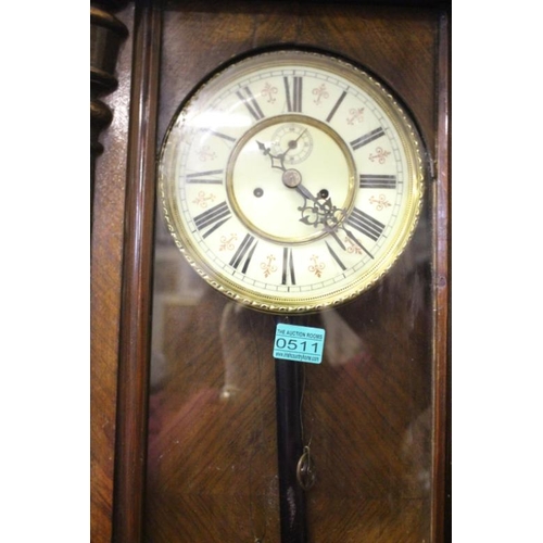 511 - 19th Century Walnut Cased Double Brass Weight Vienna Wall Clock