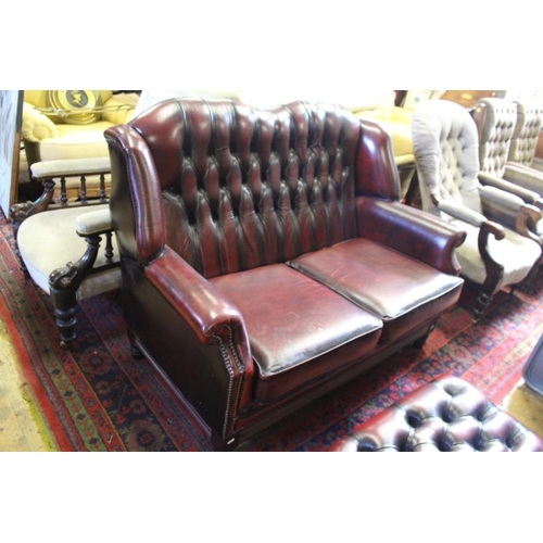 540 - Chesterfield Style Ox Blood 2 Seater Wing Back Sofa