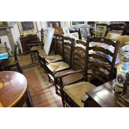 563 - Set of 7 Early 20th Century Rush Seated Oak and Ash Dining Chairs including 2 Carvers (some seats re... 