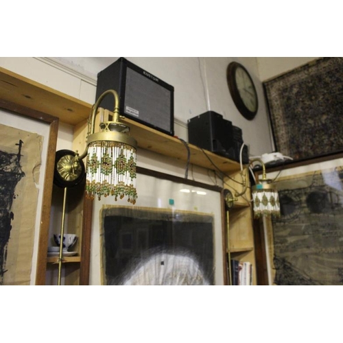 568 - Pair of Early 20th Century Gas Lights with decorative Bead Glass Shades (RARE)