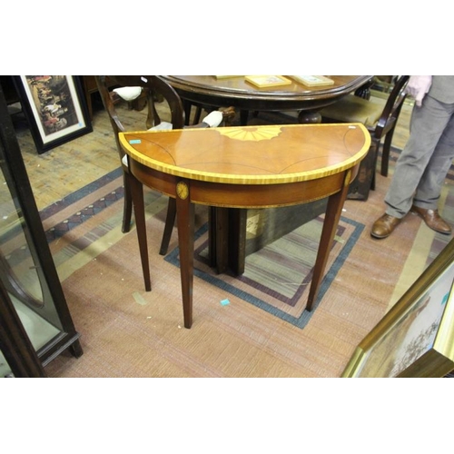 584 - Walnut Inlaid Demi Lune Side Table