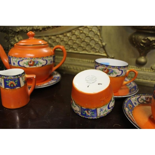 87 - Metal Urn, Figural Statue, An Empire ware Tea Set for 2 and an Empire Jam Dish