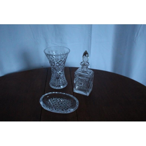 118 - 3 pieces of Crystal Vase, Perfume Decanter Bottle and a Crystal Soap Dish or could be used to hold J... 