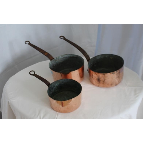 141 - 3 French Copper Saucepans