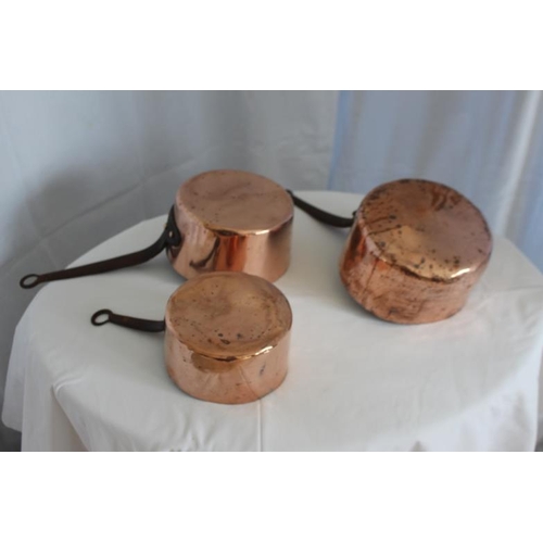 141 - 3 French Copper Saucepans