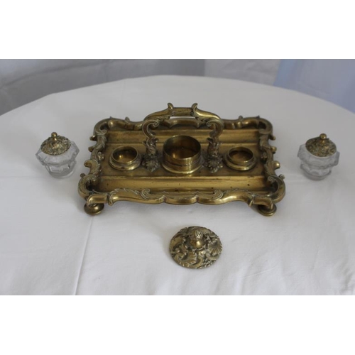 159 - Brass Desk Tidy Inkwell.  Nice quality one with a bit of weight.  30cm wide x 23cm deep