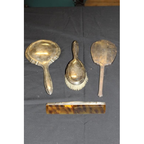 161 - 4 Pieces of Birmingham Silver : Dressing Table Mirrors, Brush and Comb