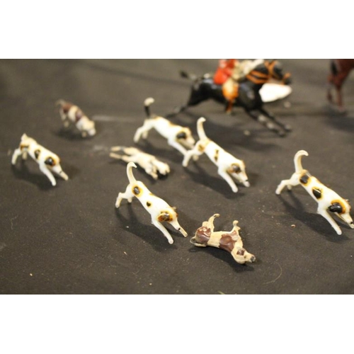 163 - Britains Cast Metal Models of Huntsmen, Hounds and Fox - each Individually Painted