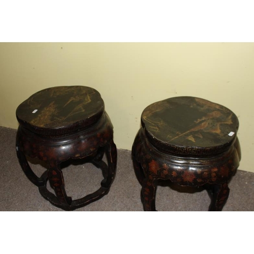 167 - Pair of Early 20th Century Japanese Laquerwork Stools (46cm Tall x 35cm Diameter)