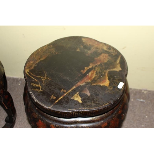 167 - Pair of Early 20th Century Japanese Laquerwork Stools (46cm Tall x 35cm Diameter)