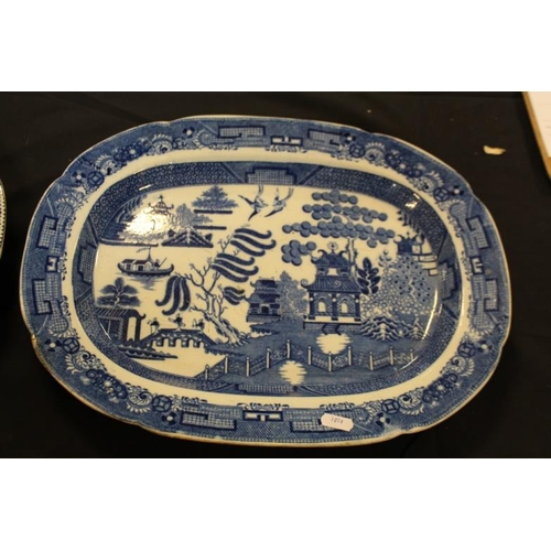 169 - Two Victorian Blue and White Platters (42cm x 3cm)