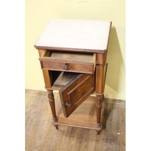 170 - Louis XV Revival Walnut Bedside Cabinet with Marble Top   (82cm Tall x 43cm Wide x 37cm Deep)