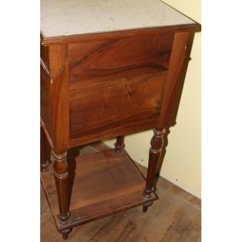 170 - Louis XV Revival Walnut Bedside Cabinet with Marble Top   (82cm Tall x 43cm Wide x 37cm Deep)