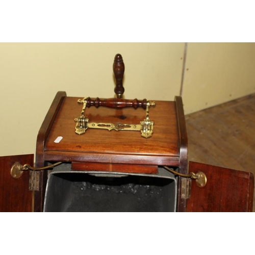 171 - Edwardian Walnut Inlaid Slope Front Coal Box with Shovel.  Excellent example as the Handle on top sl... 