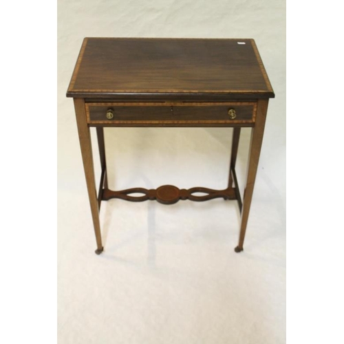 174 - Edwardian Inlaid Walnut Ladies Sewing Table with a Fitted Drawer over 4 Tapered Legs on Brass Castor... 