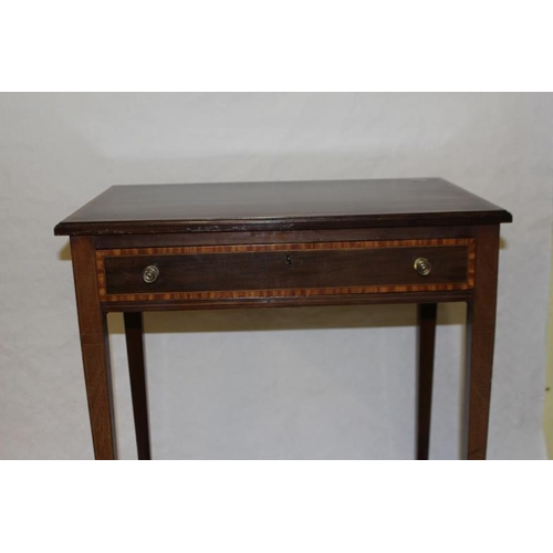 174 - Edwardian Inlaid Walnut Ladies Sewing Table with a Fitted Drawer over 4 Tapered Legs on Brass Castor... 