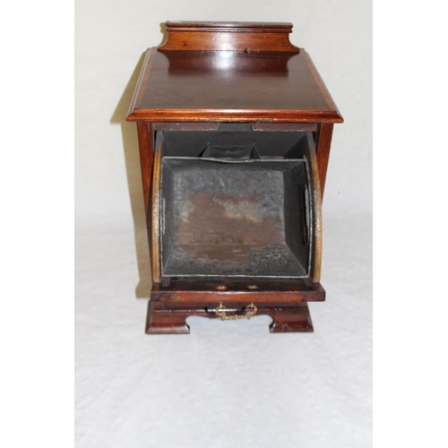 178 - Edwardian Inlaid Walnut Coal Purdonium - excellent condition  (64cm Tall x 39cm Square)