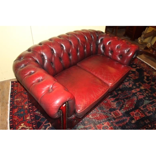 180 - Vintage 2 Seater Button Back Ox Blood Chesterfield Type Sofa   (160cm Wide x 90cm Deep)