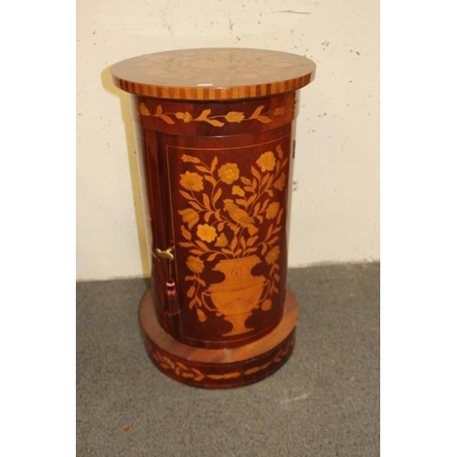 32 - Victorian Style Circular Pot Cupboard with marquetry tpe decoration (74cm Tall x 43 Diameter)