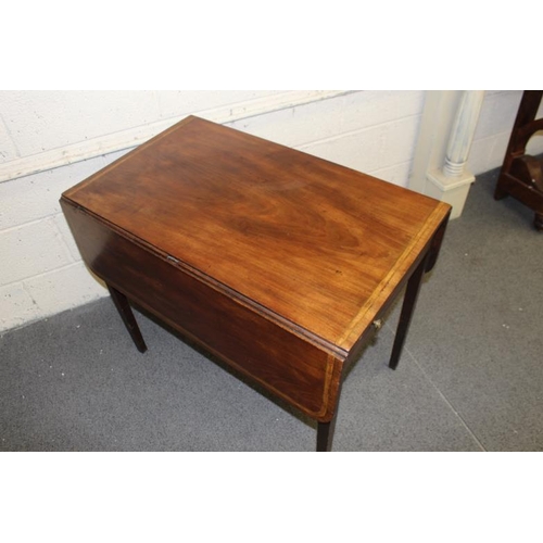 36 - Georgian Mahogany Drop Leaf Pembroke Table with Inlaid crossbanded Top over a Drawer with 4 Tapered ... 