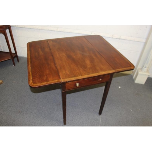 36 - Georgian Mahogany Drop Leaf Pembroke Table with Inlaid crossbanded Top over a Drawer with 4 Tapered ... 