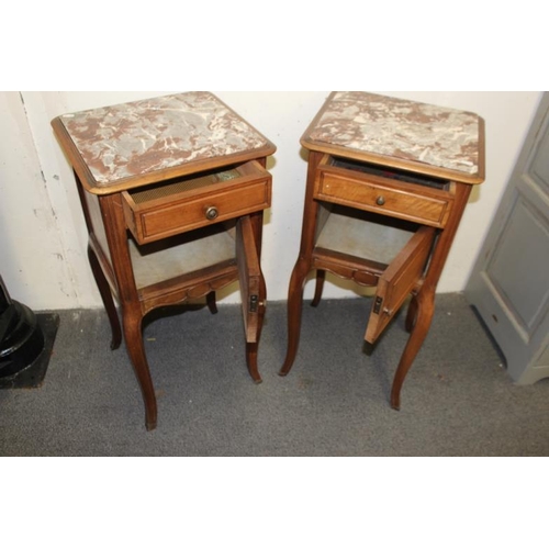 43 - Pair of Early 20th Century French Walnut Marble Top Bedside Lockers (87cm Tall x 42cm Wide x 39cm De... 