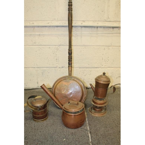 50 - Vintage Copper Spirit Kettle, 19th Century Warming Pan, Tea Pot and a Copper Pan