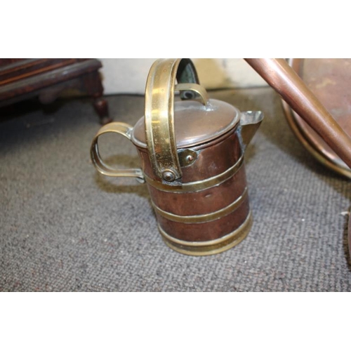 50 - Vintage Copper Spirit Kettle, 19th Century Warming Pan, Tea Pot and a Copper Pan