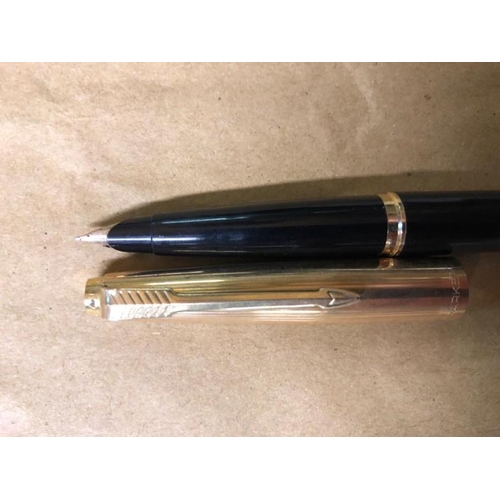 501 - Parker Fountain Pen with Rolled Gold Top, 4 Parker Ballpoint Pens and 2 Papermate Pens