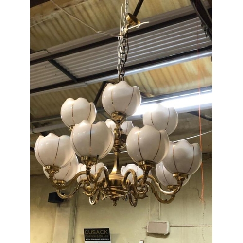 503 - 12 Branch Brass glass 2 Tier Chandalier Light Fitting