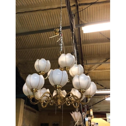 504 - 12 Branch Brass and Glass 2 Tier Chandalier Light Fitting