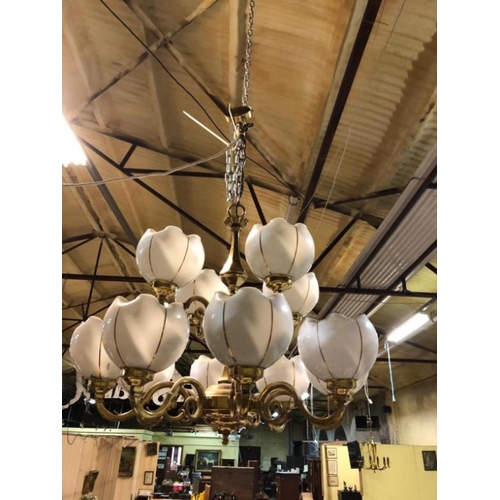 504 - 12 Branch Brass and Glass 2 Tier Chandalier Light Fitting