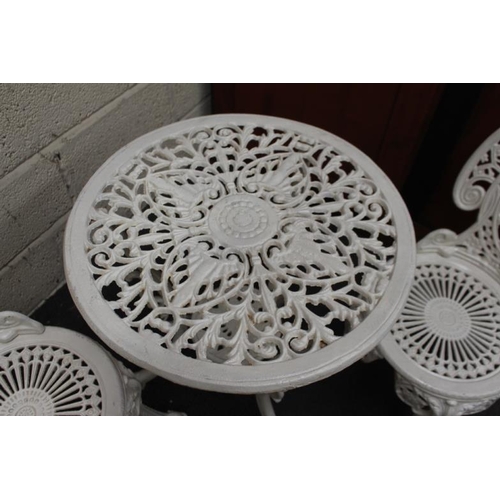 56 - Heavy Cast Iron Circular Garden Table and 2 matching Heavy Cast Iron Garden Chairs