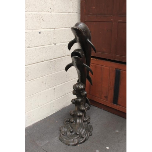 59 - Magnificent Bronzed Metal Dolphin Water Feature. The base has been filled with concrete  (154cm Tall... 