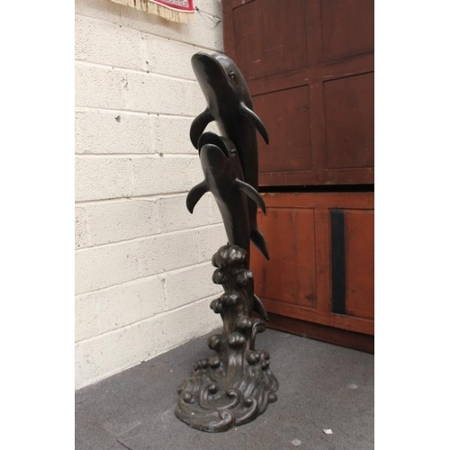 59 - Magnificent Bronzed Metal Dolphin Water Feature. The base has been filled with concrete  (154cm Tall... 