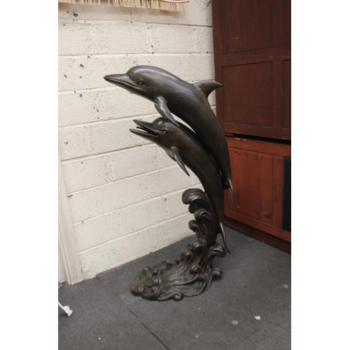 59 - Magnificent Bronzed Metal Dolphin Water Feature. The base has been filled with concrete  (154cm Tall... 