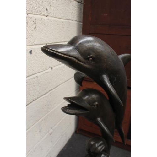 59 - Magnificent Bronzed Metal Dolphin Water Feature. The base has been filled with concrete  (154cm Tall... 