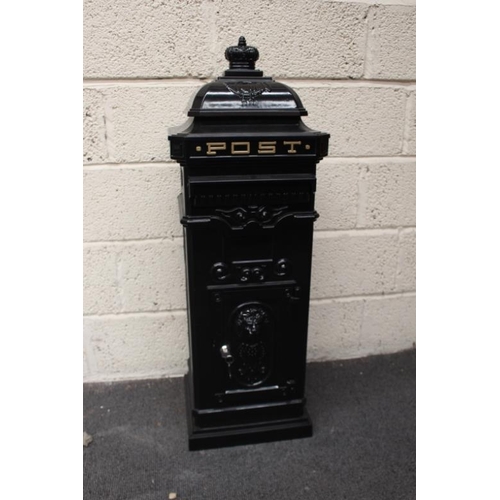 61 - Black Metal Standing Post Box (100cm Tall x 36cm x 32cm)