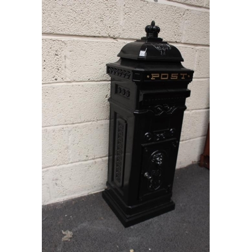 61 - Black Metal Standing Post Box (100cm Tall x 36cm x 32cm)