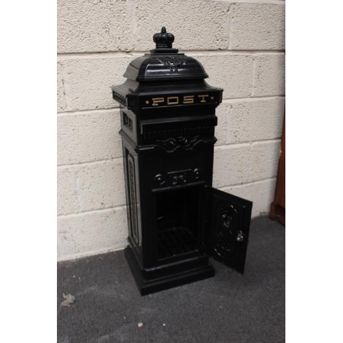 61 - Black Metal Standing Post Box (100cm Tall x 36cm x 32cm)