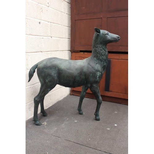 64 - Garden Statuary - Large Bronzed Metal Figure of a Doe Deer (127cm Tall and 120cm Long)