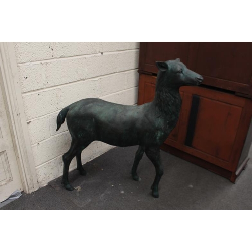 64 - Garden Statuary - Large Bronzed Metal Figure of a Doe Deer (127cm Tall and 120cm Long)