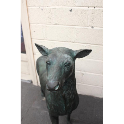 64 - Garden Statuary - Large Bronzed Metal Figure of a Doe Deer (127cm Tall and 120cm Long)