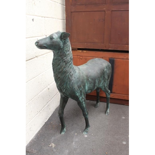 64 - Garden Statuary - Large Bronzed Metal Figure of a Doe Deer (127cm Tall and 120cm Long)