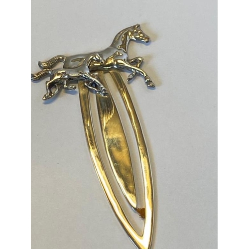 646 - Sterling Silver Hallmarked Bookmark of a galloping Mare and foal