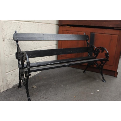 66 - Cast Iron and Timber Garden Bench with decorative Leaf and Vine Ends (125cm Long)