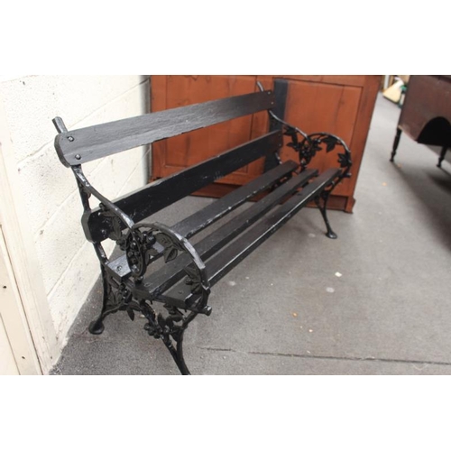 66 - Cast Iron and Timber Garden Bench with decorative Leaf and Vine Ends (125cm Long)